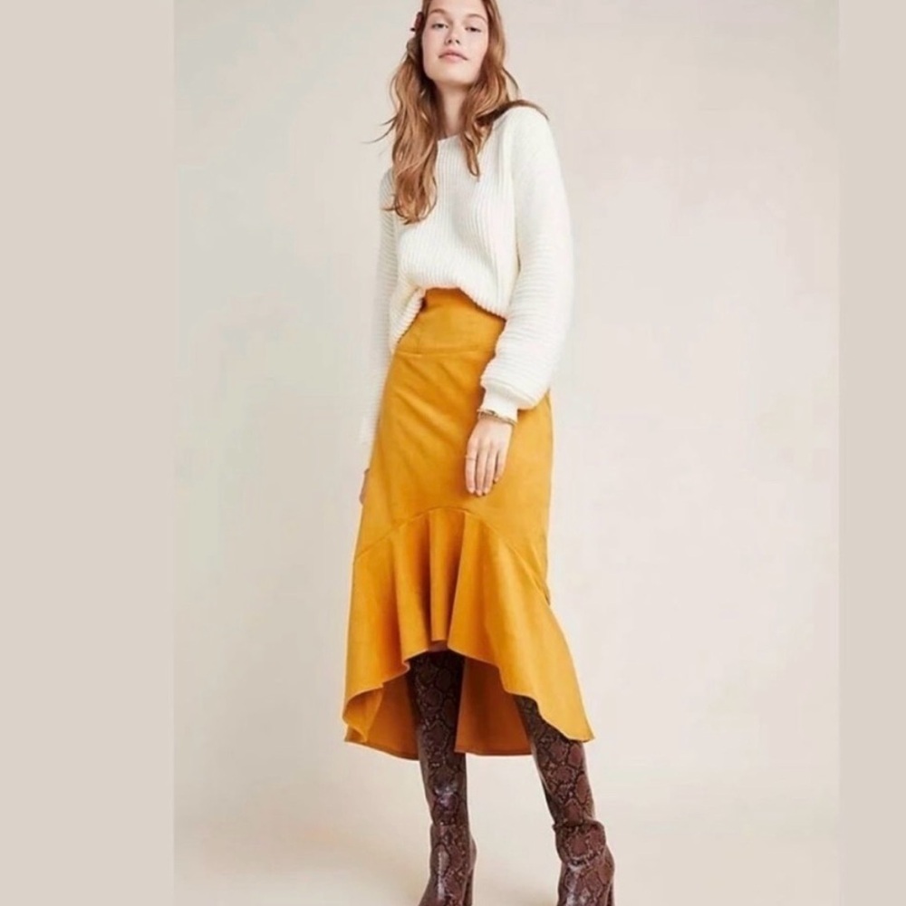 Anthropologie Mustard Midi Skirt